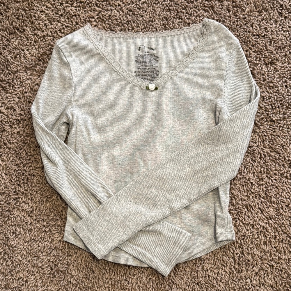 Art Class Gray Lace Trim Top